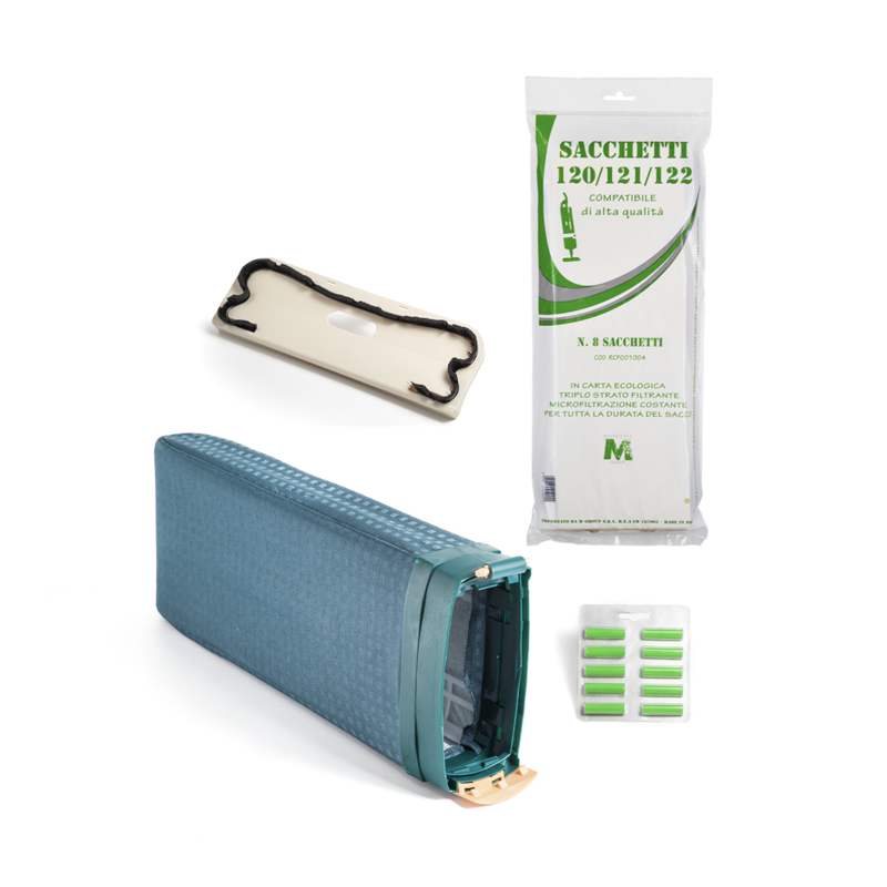 KIT vk121 Sacca unita’ filtro folletto, 8 sacchetti, 10 profumi + sotto spazzola compatibile