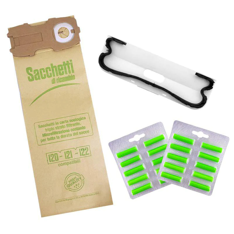 Kit risparmio sacchetti + spazzola + profumini VK120 / 121 / 122